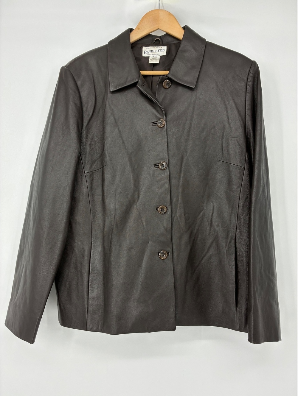 Pendleton Women's Dark Chocolate Espresso Brown Leather Button-Up Jacket Size XL